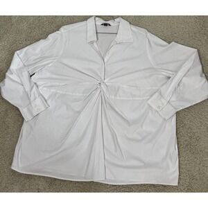 Lands End Women's Plus Size Twist Front Long Sleeve White Blouse Shirt Top Sz 32